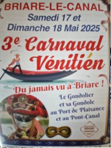 Dimanche 18 mai ,la maison du Pont Canal accueille le festival des Vénitiens organisé par Briare Evenement. 14h concert en plein air des élèves de l’école de piano ,de la maison des pianos historiques, avec ensuite à 15 h concert du groupe Accords en Yvelines .
