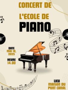 Dimanche 18 mai ,la maison du Pont Canal accueille le festival des Vénitiens organisé par Briare Evenement. 14h concert en plein air des élèves de l’école de piano ,de la maison des pianos historiques, avec ensuite à 15 h concert du groupe Accords en Yvelines .